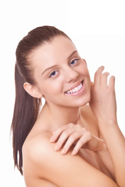 Closeup face woman with clean skin — Stock Photo, Image