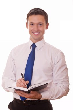 işadamı gülümseyen bilgilerini yazar.