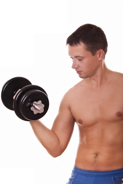 Man gör övning för biceps — Stockfoto