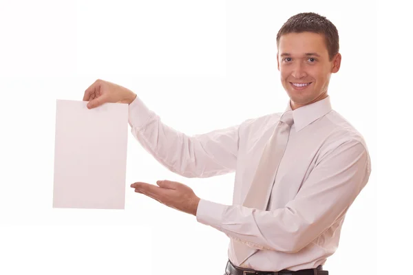 Man shows on blank paper — Stock Photo, Image