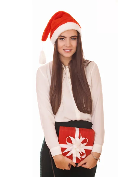 Enthusiastic girl in christmas hat — Stock Photo, Image