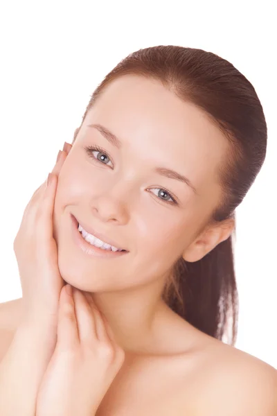 Woman cares for face skin — Stock Photo, Image