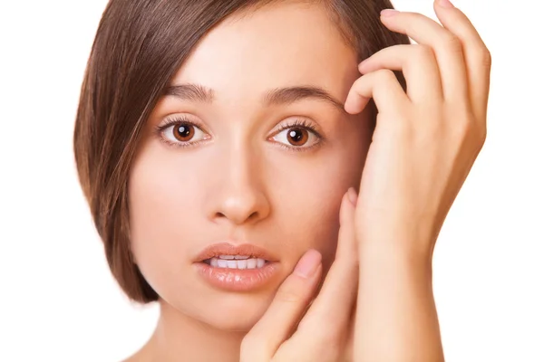 Mujer de primer plano con la piel limpia — Foto de Stock