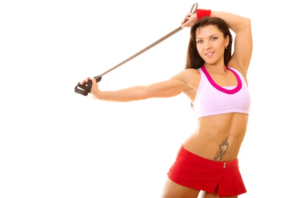 Fitness-Frau mit Expander — Stockfoto