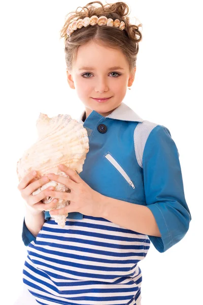 Flicka med seashell — Stockfoto