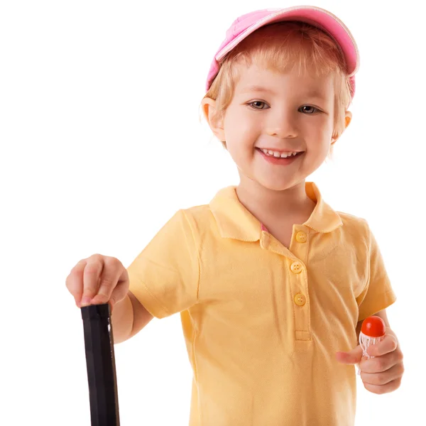 Petite fille jouant au badminton — Photo