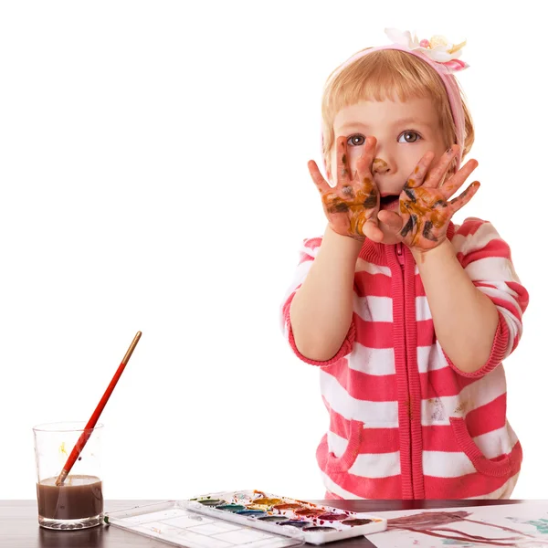 Girl in process of drawing paints — Stock Photo, Image