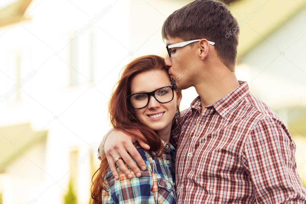 closeup portrait lovely young couple