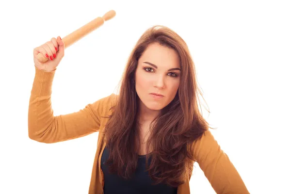 How angry woman with rolling-pin — Stock Photo, Image