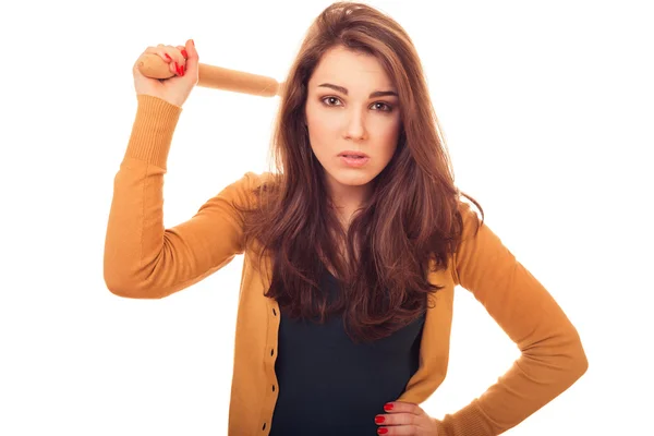 Angry woman with rolling-pin — Stock Photo, Image