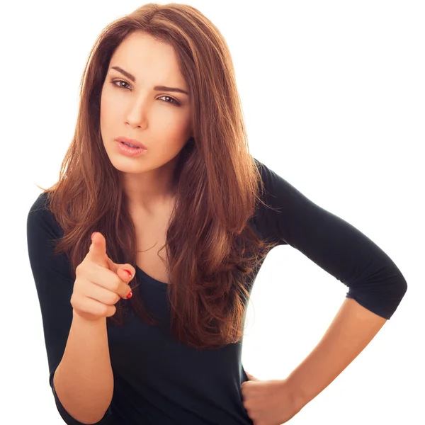 Woman with suspicious shows on you finger — Stock Photo, Image