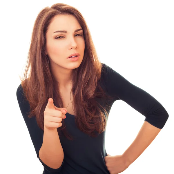 Woman with suspicious shows on you finger — Stock Photo, Image