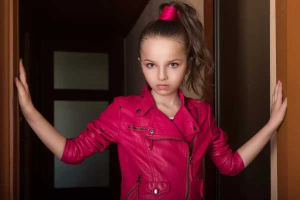 Closeup portrait little girl in glam rock style — Stock Photo, Image