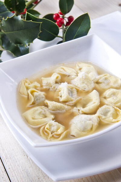 Cappelletti in broth, typical Italian pasta