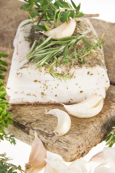 Mediterranean diet, bacon with herbs. — Stock Photo, Image