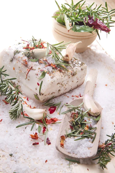 Mediterranean diet, bacon with herbs. — Stock Photo, Image