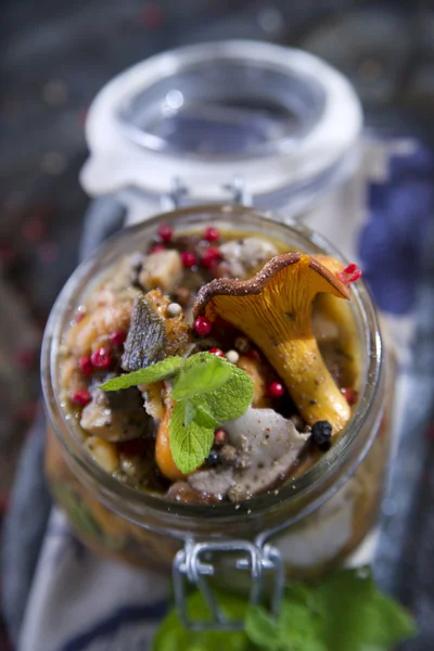 Mixed Mushrooms Preserved In Oil — Stock Photo, Image