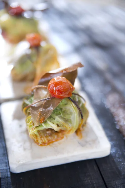 Bundle Of Meat In Cabbage Leaves — Stock Photo, Image