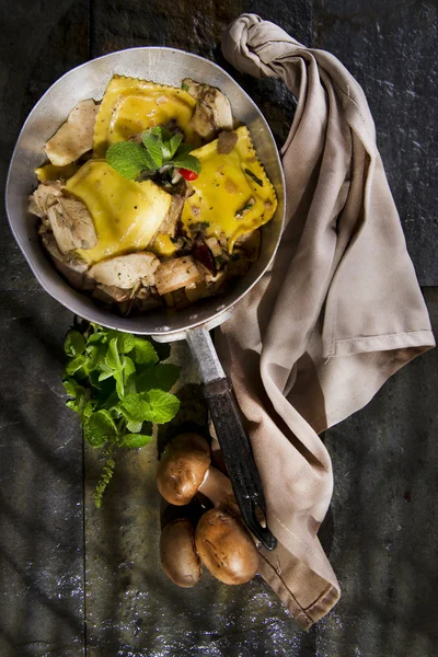 Pan Of Mushroom Ravioli — Stock Photo, Image