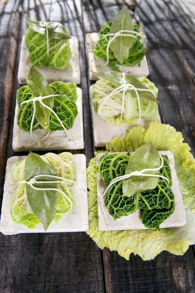 Bundle Of Meat In Cabbage Leaves — Stock Photo, Image