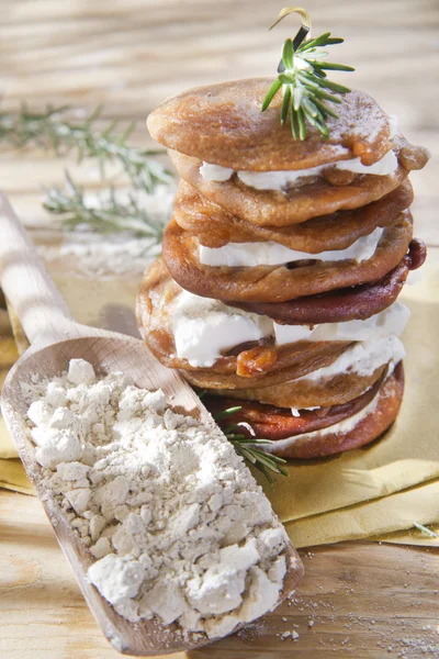 Chestnut flour pancakes with cottage cheese — Stock Photo, Image