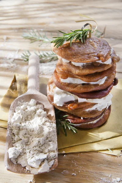 Chestnut flour pancakes with cottage cheese — Stock Photo, Image