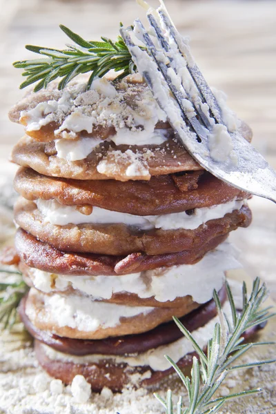 Chestnut flour pancakes with cottage cheese — Stock Photo, Image