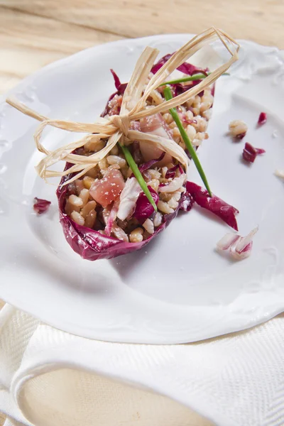 Barco de arroz integral con radicchio rojo y mota — Foto de Stock