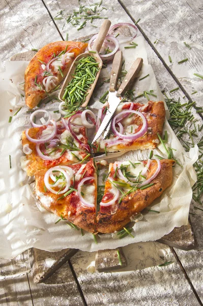 Pizza with onion — Stock Photo, Image