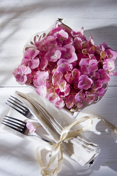 Hydrangeas for the ornament of the table — Stock Photo, Image