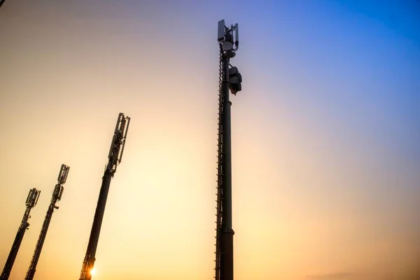 Napkelte Fénykép Fotózása Mobiltelefon Oszlopok Háttérvilágítás Kép — Stock Fotó