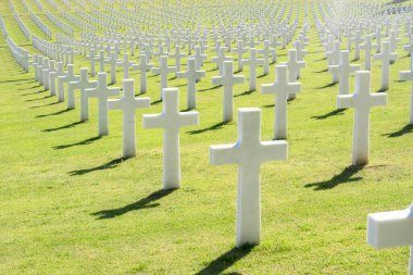 Floransa 'daki savaş mezarlığındaki beyaz haçların görüntüsü. 