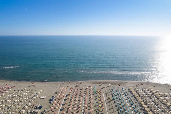 Vista Aérea Playa Equipada Lido Camaiore Toscana Fotografiada Tarde —  Fotos de Stock