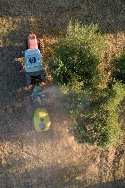Aerial Photographic Documentation Time Pesticide Treatment Olive Plantation — 스톡 사진