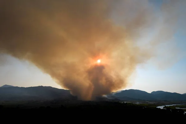 Photographic Documentation Large Column Smoke Caused Forest Fire Upper Versilia — Stock Photo, Image