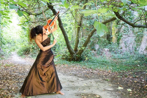 Photographic Documentation Beautiful Girl Playing Violin Outdoors — Stockfoto