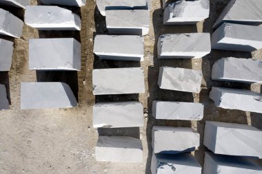 Aerial photographic documentation of a deposit of marble blocks in Carrara Italy
