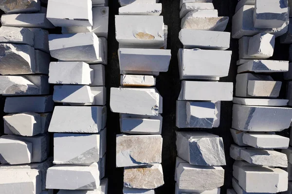 Aerial Photographic Documentation Warehouse White Marble Blocks Ready Shipment — Stock Photo, Image