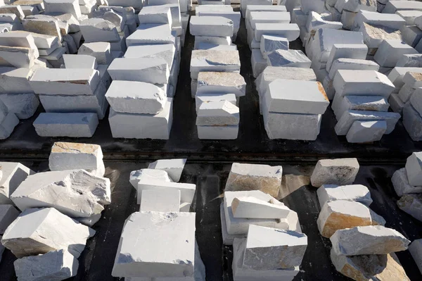 Aerial Photographic Documentation Warehouse White Marble Blocks Ready Shipment — Stock Photo, Image