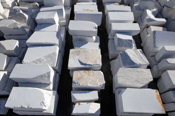 Aerial Photographic Documentation Warehouse White Marble Blocks Ready Shipment — Stock Photo, Image
