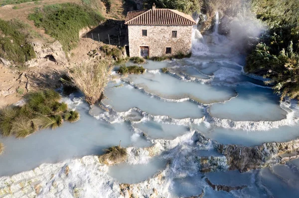 Letecká Dokumentace Bezplatných Termálních Lázní Saturnia Grosseto Itálie — Stock fotografie