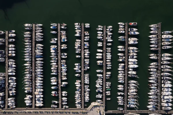 Documentación Fotográfica Aérea Los Barcos Amarrados Puerto Turístico Viareggio Toscana —  Fotos de Stock