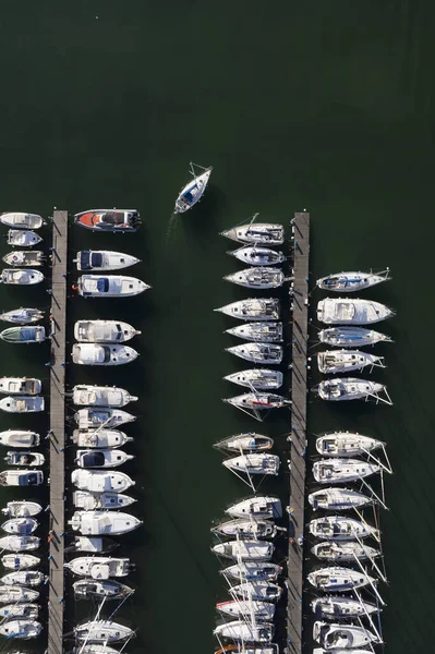 Documentação Fotográfica Aérea Dos Barcos Atracados Porto Turístico Viareggio Toscana — Fotografia de Stock