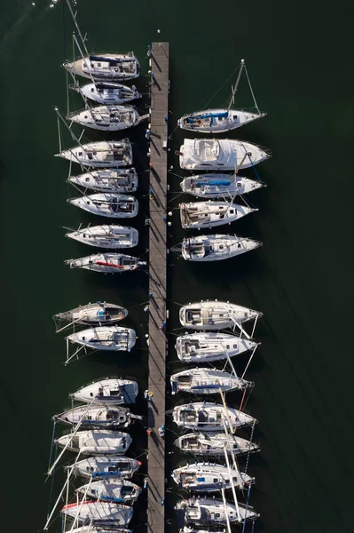 Aerial Photographic Documentation Boats Moored Tourist Port Viareggio Tuscany Italy — Stock Photo, Image
