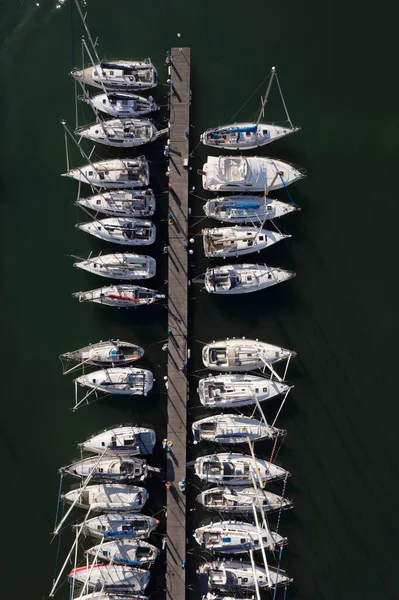 Luchtfoto Documentatie Van Boten Afgemeerd Toeristische Haven Van Viareggio Toscane — Stockfoto