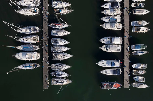 Luftbilddokumentation Der Boote Die Touristenhafen Von Viareggio Der Toskana Vertäut — Stockfoto