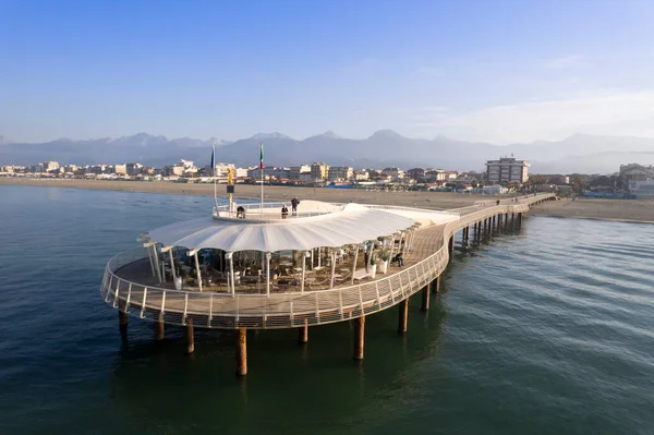 Daytime Air Photographographic Documentation Lido Camaiore Pier Tuscany Italy — стокове фото