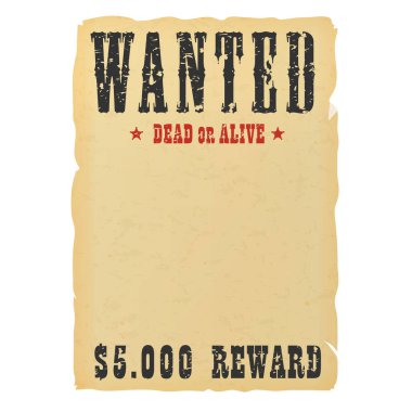 Klasik batı ödül pankartı. Ölü ya da diri aranıyor.