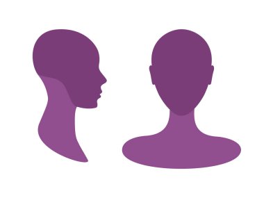 Kadının ön ve yan görünüm profili Avatar silueti, kafatası ve çene bölgesi vurgulanmış.