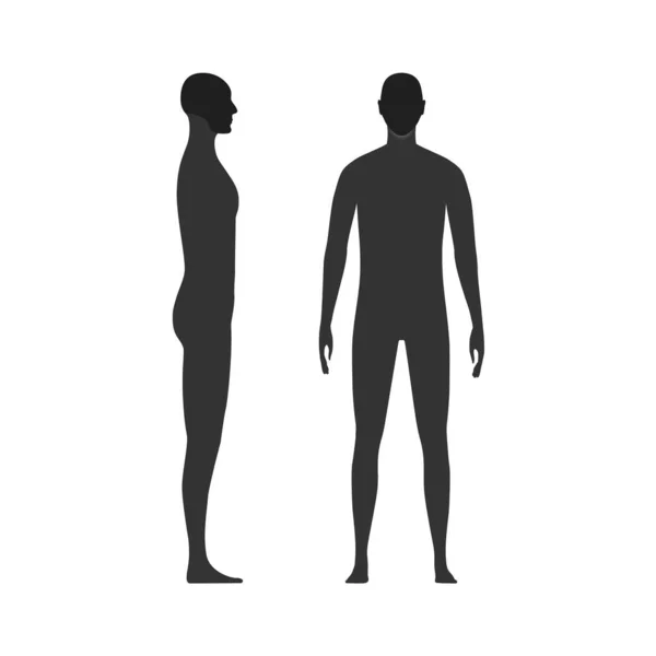 头盖骨和下巴突出的男性侧貌和前貌轮廓 — 图库矢量图片
